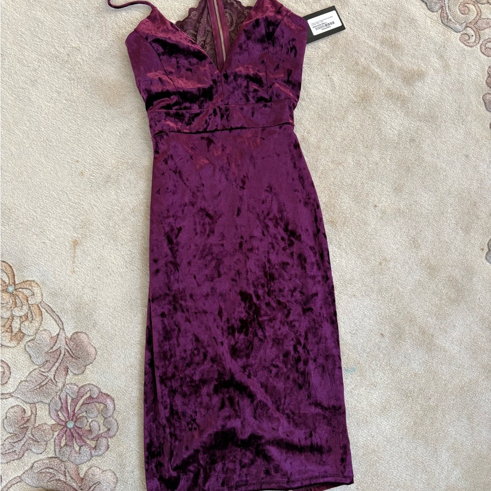 Plunging Velvet Midi Dress in Deep Plum